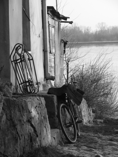 Sanki i rower.
Czerwińsk, luty 2007. 

